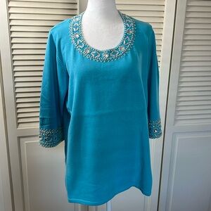 Bob Mackie Blue Embellished Tunic with 3/4 Sleeves